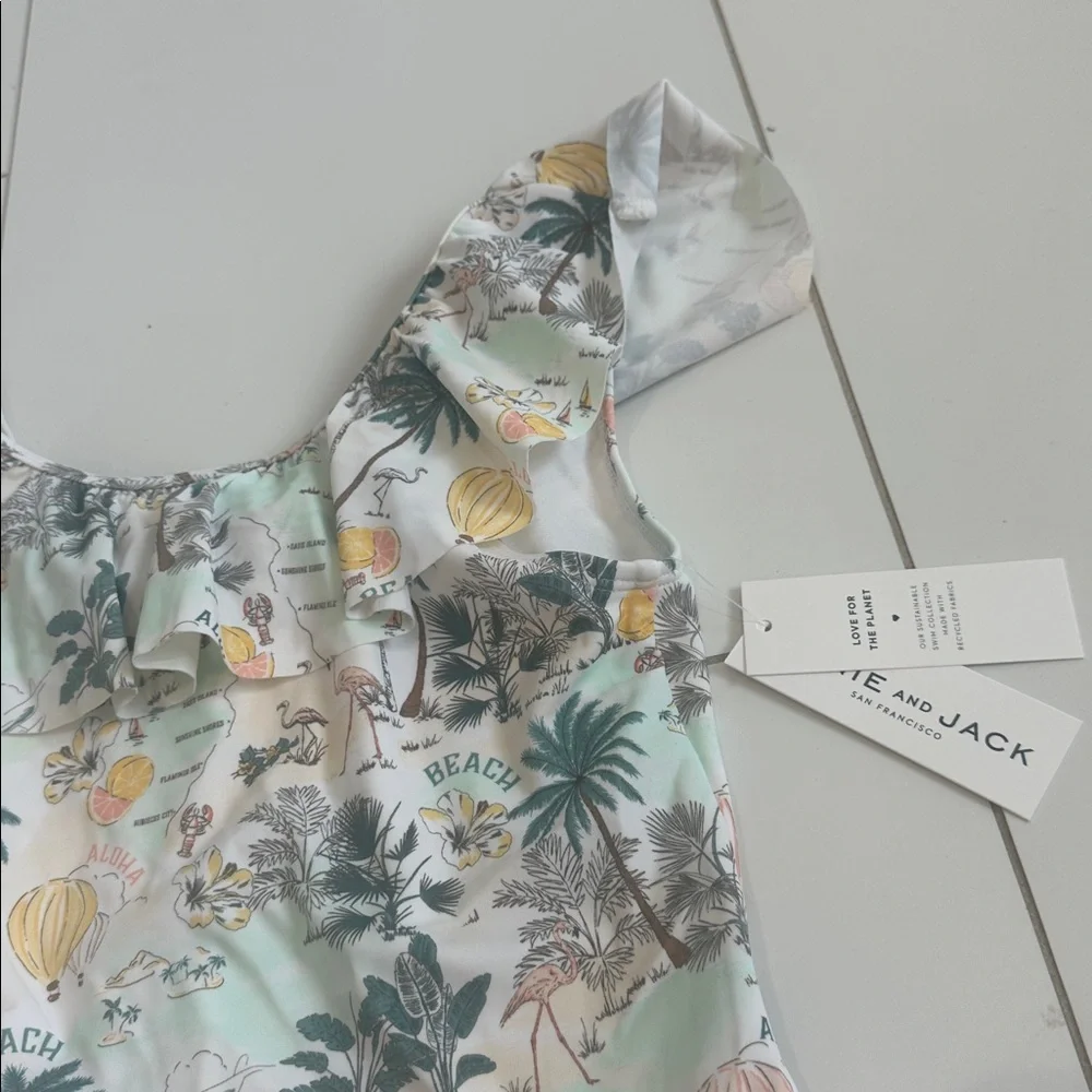 Janie and Jack Recycled Tropical Island Ruffle Swimsuit 8 NWT